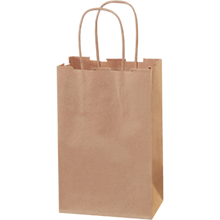 5 <span class='fraction'>1/2</span> x 3 <span class='fraction'>1/4</span> x 8 <span class='fraction'>3/8</span>" Kraft Paper Shopping Bags - 100 PK
