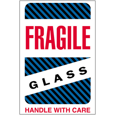 4 x 6" - "Fragile - Glass - Handle With Care" Labels